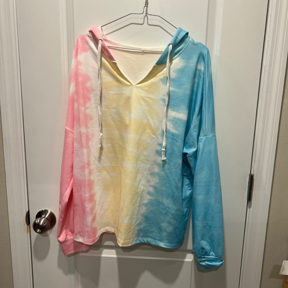 Unbranded Women Hoodie Tie Dye Pastel Pink Yellow Blue XL